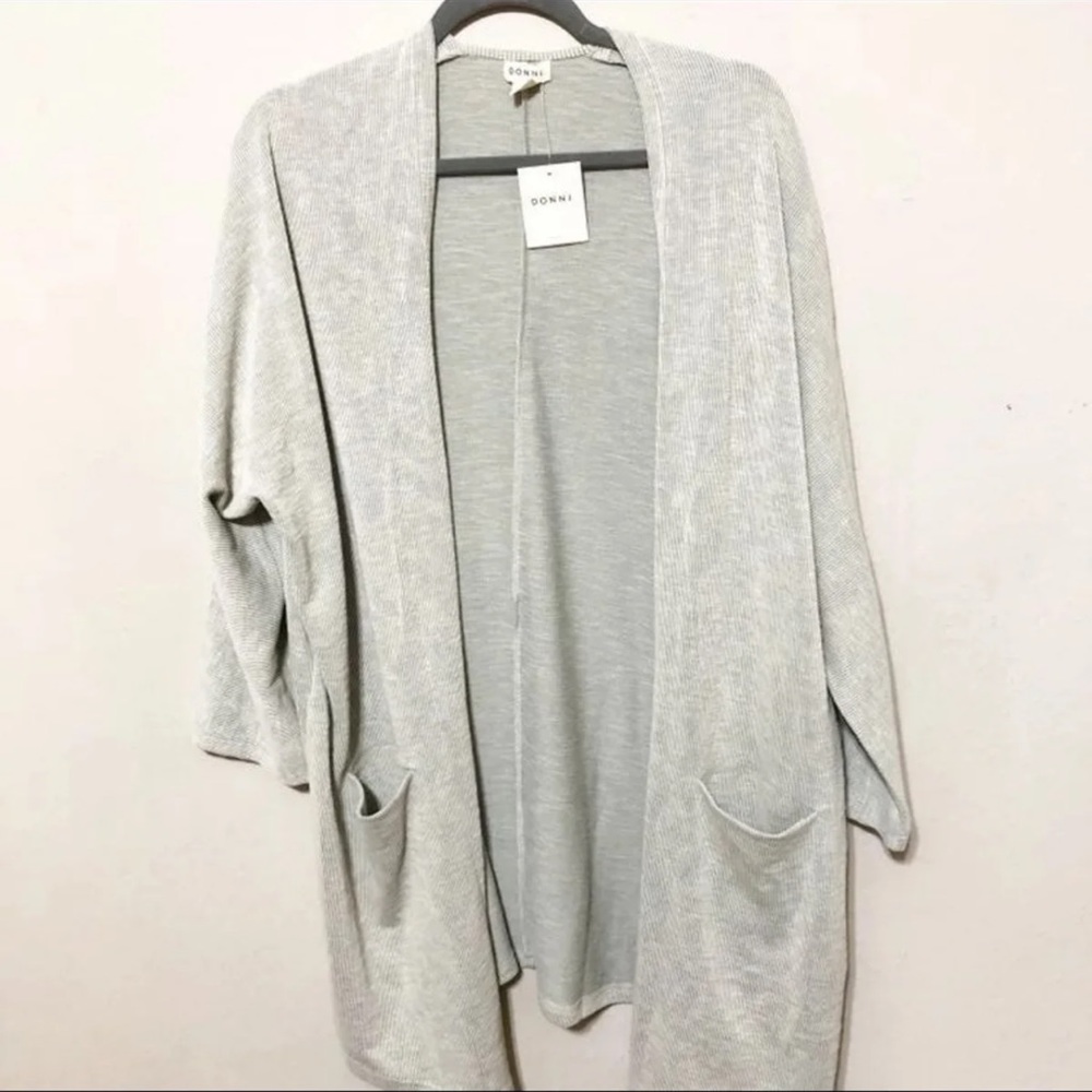 Women's DONNI Grey Ribbed Cardigan (One Size )